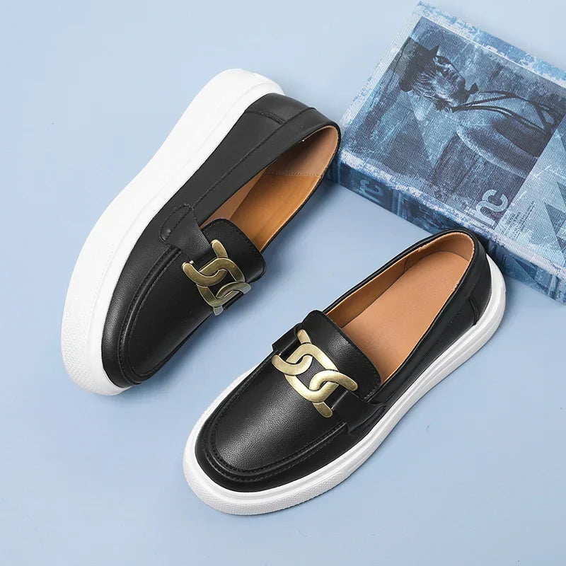 Classic men's leather buckle loafers, elegant and comfortable. Perfect stylish slip-on shoes for formal or casual.
