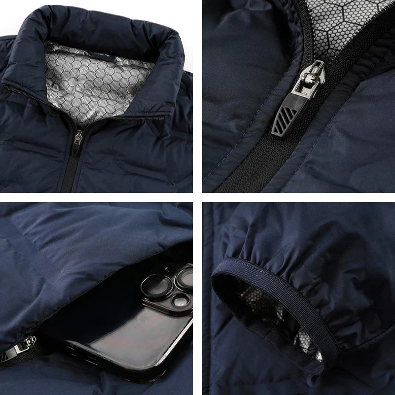 Warm men's puffer jacket with a sleek quilted design, ideal for extreme cold weather. A must-have winter coat.