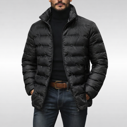 Durable men's puffer jacket, an essential winter coat for extreme cold weather and outdoor adventures.