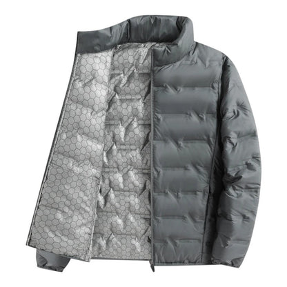 High-quality men's puffer jacket, a warm quilted winter coat designed for ultimate cold weather protection.