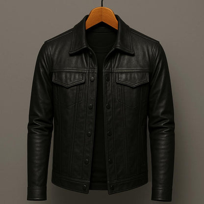Men's stylish black tailored outerwear jacket, slim fit for a modern smart casual look.