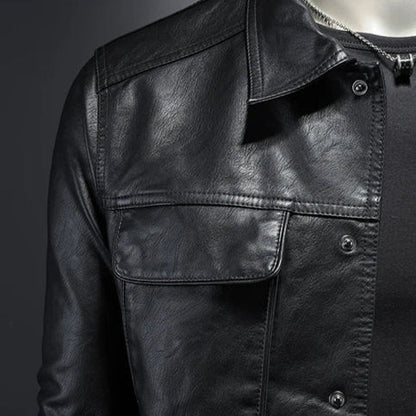 Slim-fit black men's tailored jacket, versatile outerwear for smart casual, modern, or evening attire.