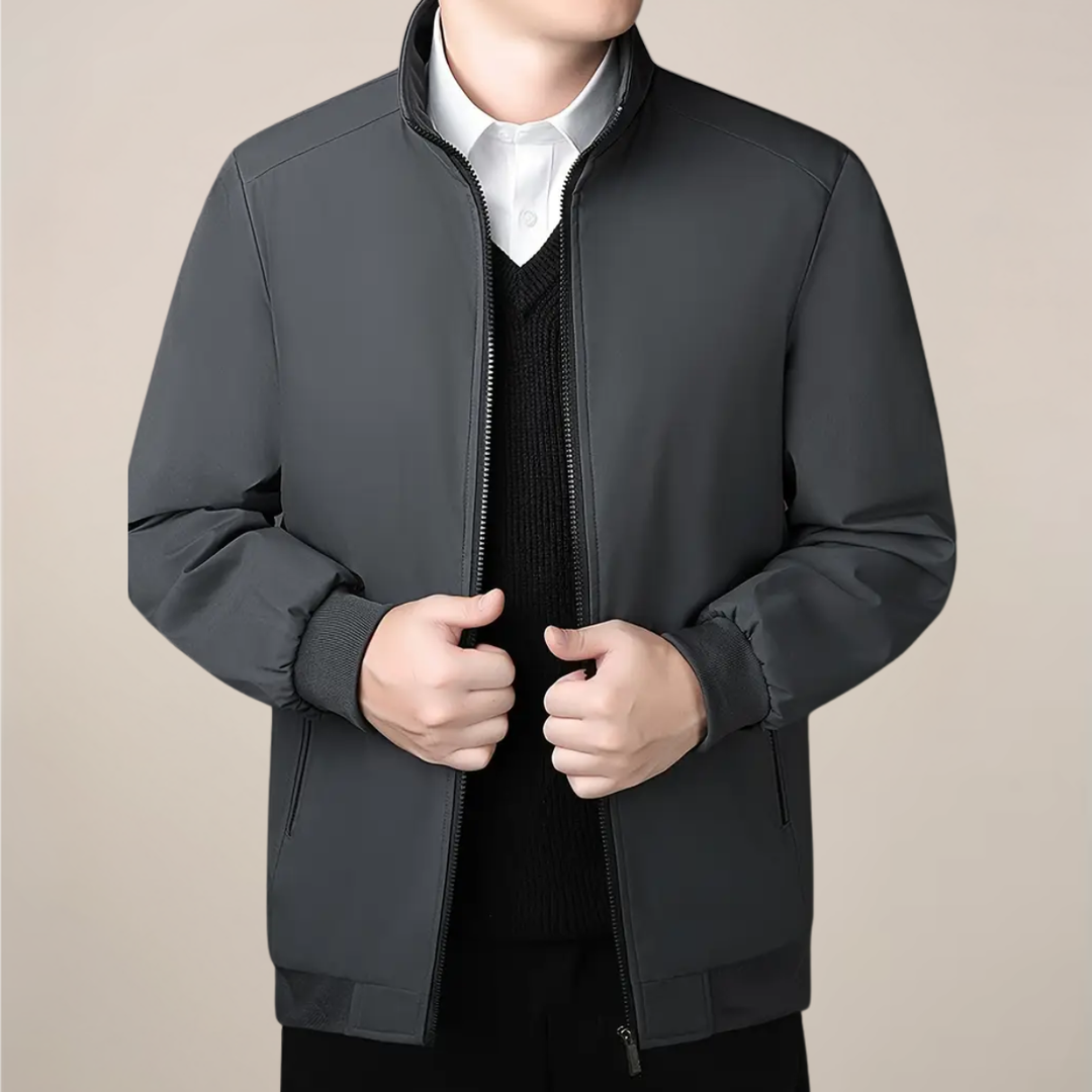 Men's stylish black zip-up winter jacket with warm lining, perfect for casual cold weather outerwear.