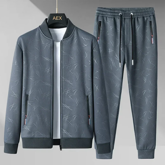 Men's stylish bomber tracksuit set with jogger pants, perfect for comfortable athleisure and streetwear.