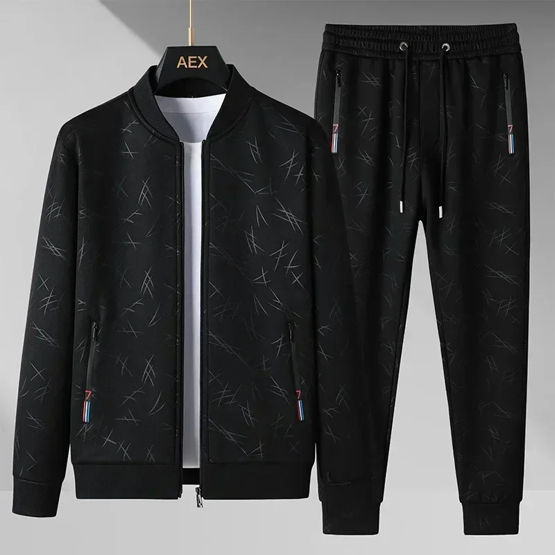 Modern men's bomber jacket and matching jogger pants set, a versatile two-piece for streetwear and casual style.