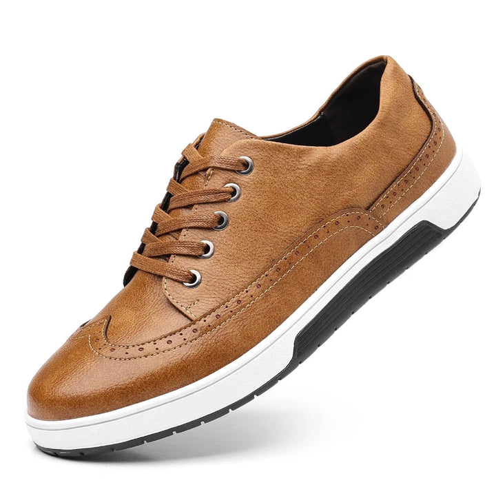 Modern men's brogue sneakers, a stylish blend of classic dress shoes & comfortable everyday casual sneakers.