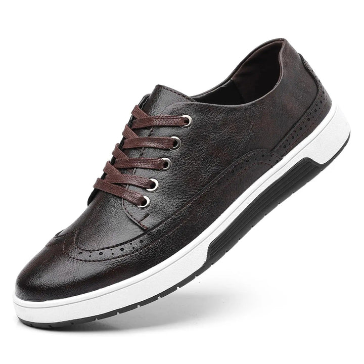 Side view of men's smart brogue sneakers, showcasing sophisticated design & ensuring all-day comfort.