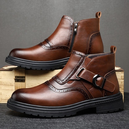 Premium leather men's brogue boots, designed for comfortable everyday wear, stylish fall fashion & secure grip.