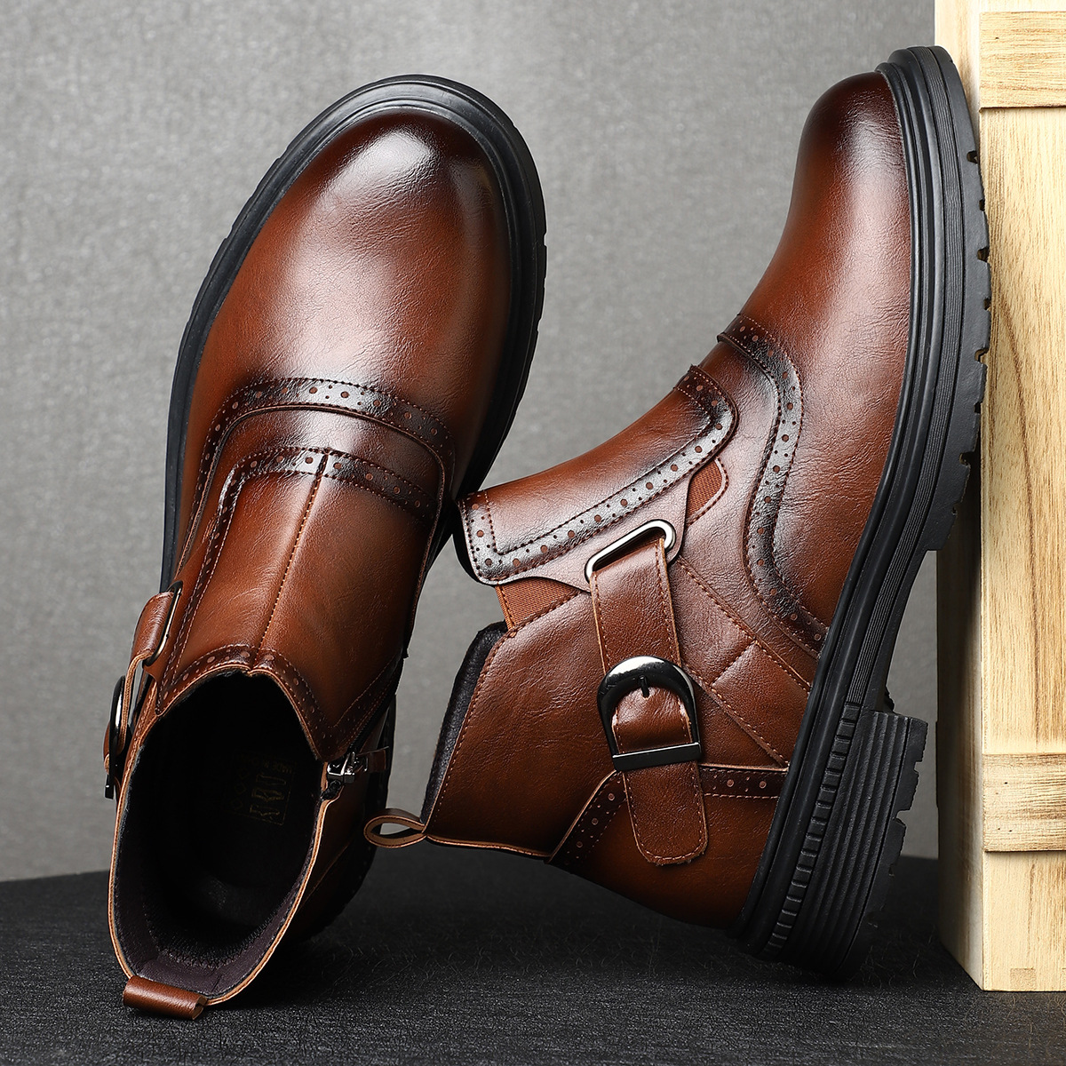 Versatile men's brogue ankle boots, seamlessly transitioning from casual to dress, offering stylish comfort.