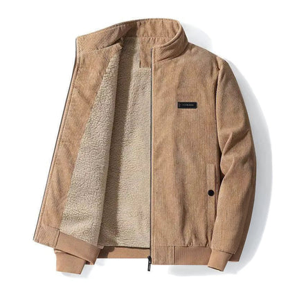 Warm men's corduroy winter jacket for outdoor adventures, offering rugged style & comfort.