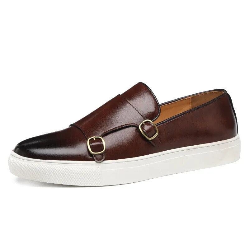 Men's professional monk strap dress shoes, offering comfort & style for office or events.