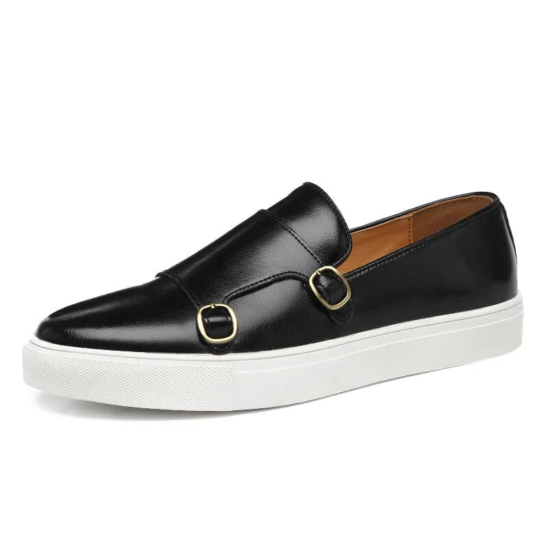 Versatile men's slip-on monk strap loafers; comfortable, stylish, and suitable for any occasion.