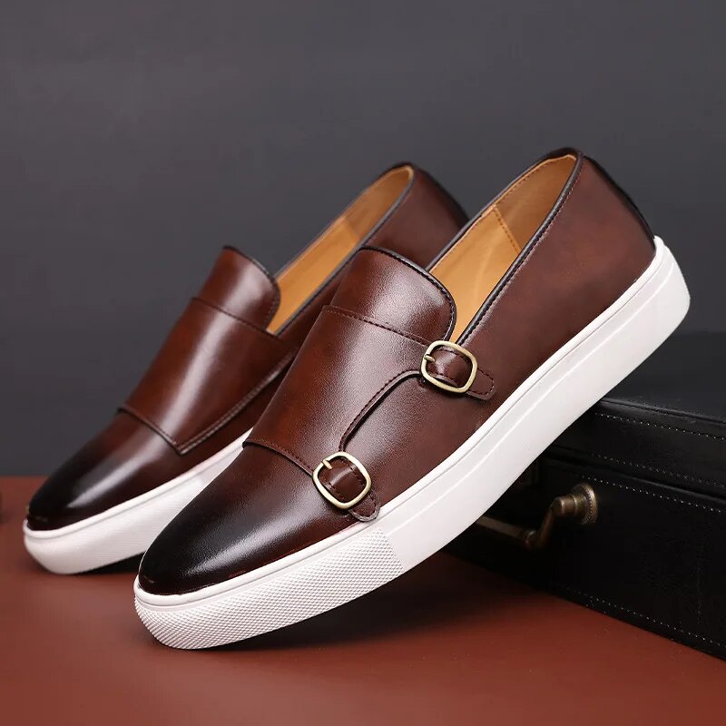 Comfortable men's black monk strap loafers, ideal for all-day wear & professional outfits.