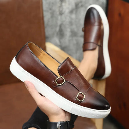 Formal men's slip-on monk strap dress shoes, elegant choice for business or special occasions.