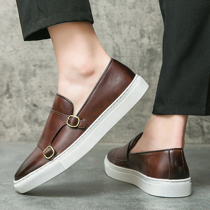 Premium leather monk strap loafers for men, offering stylish & comfortable slip-on design.