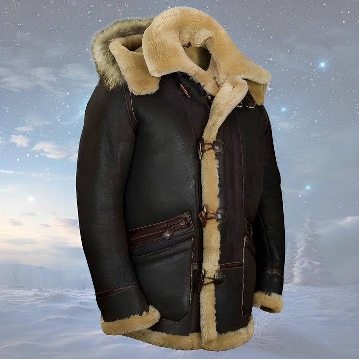 Men's stylish brown padded hooded jacket, perfect for warm winter outerwear & cold weather fashion.