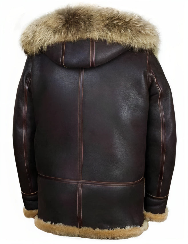 Functional men's padded hooded jacket in brown, offering warm, stylish outerwear for cold weather.