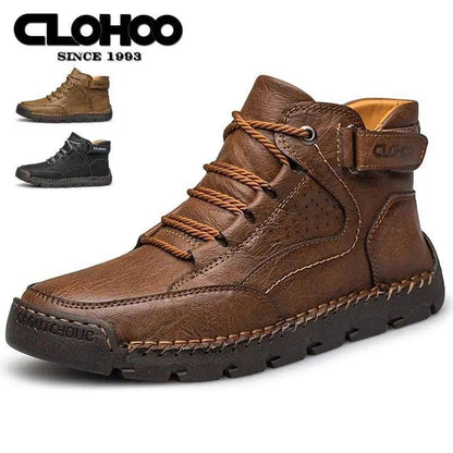 Men's stylish brown PU leather ankle boots with soft non-slip sole, perfect for casual winter wear