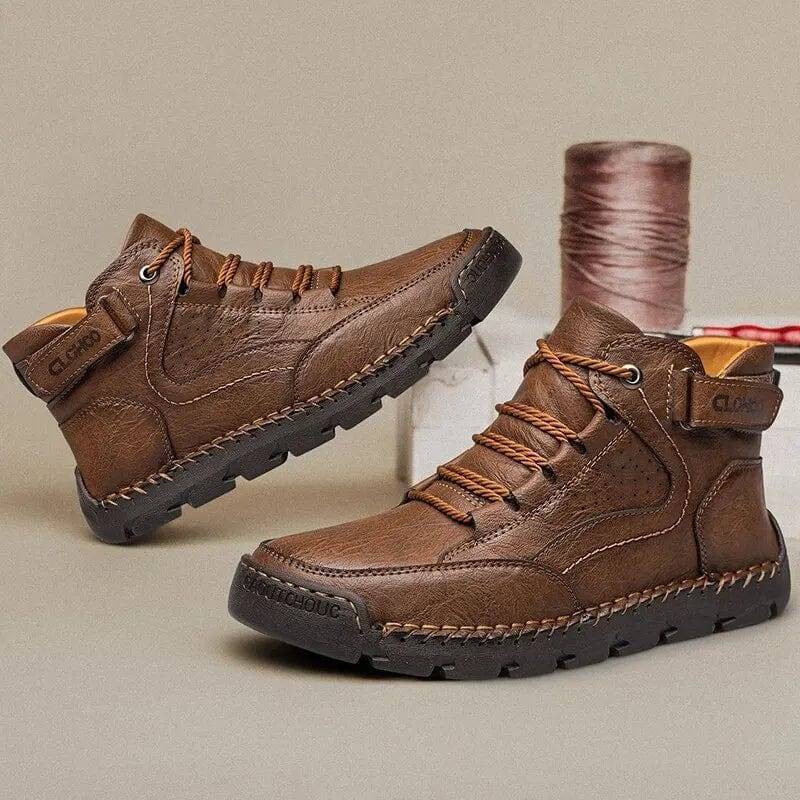 Men's fashionable PU leather ankle boots with secure lacing and soft, non-slip sole for comfort