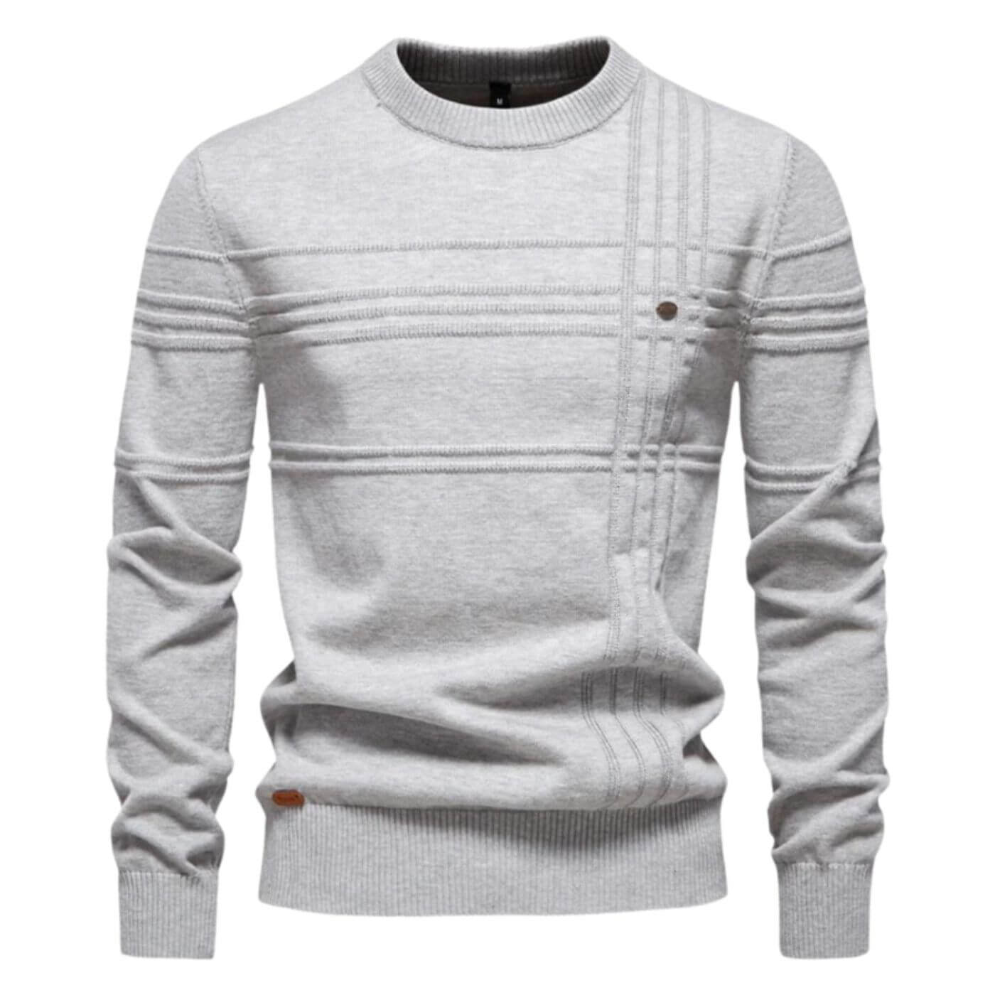 Men's stylish casual crew neck sweater with refined line detail. Perfect for sophisticated everyday wear.