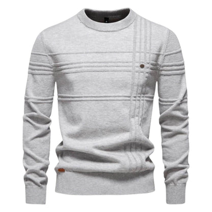 Men's stylish casual crew neck sweater with refined line detail. Perfect for sophisticated everyday wear.