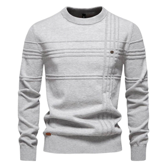Men's stylish casual crew neck sweater with refined line detail. Perfect for sophisticated everyday wear.