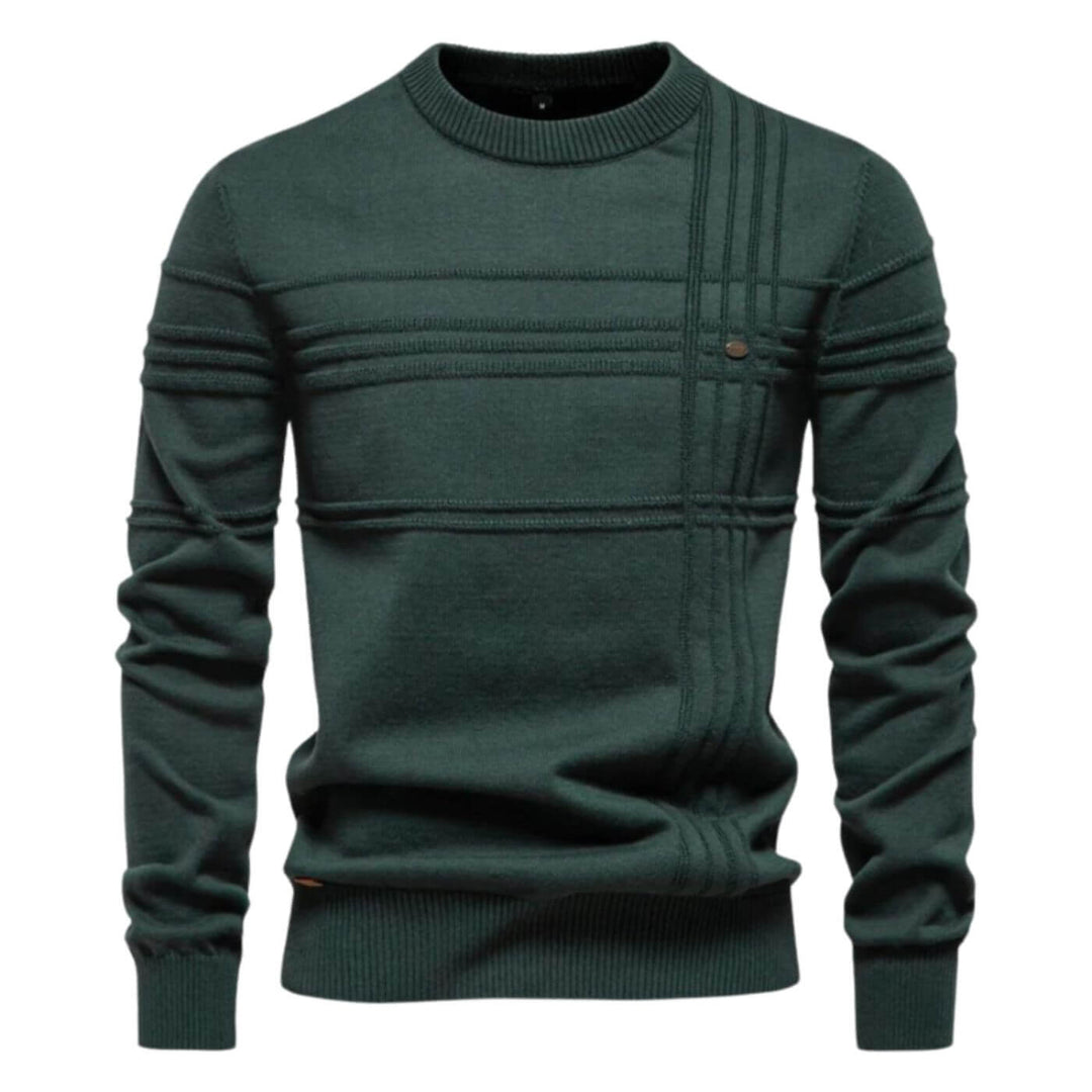 Sophisticated men's casual sweater with long sleeves and elegant refined line detailing. A versatile wardrobe essential.