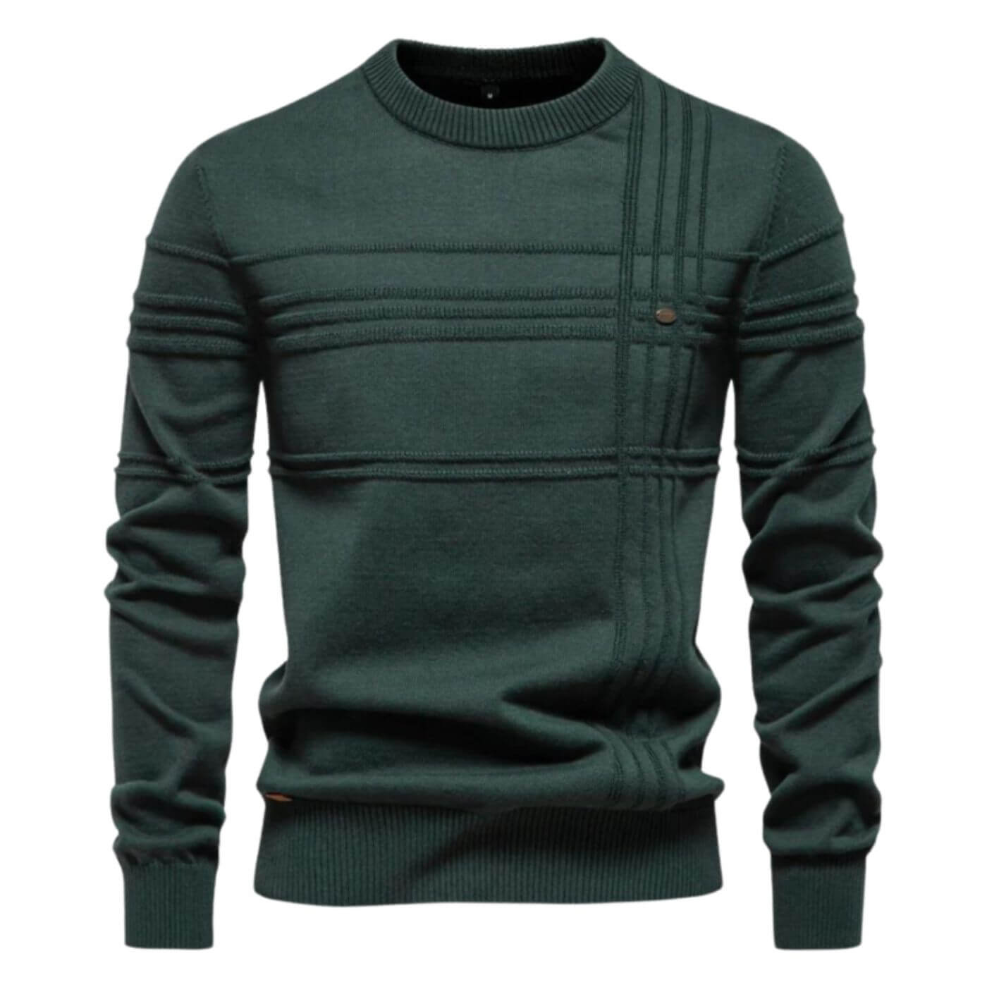 Sophisticated men's casual sweater with long sleeves and elegant refined line detailing. A versatile wardrobe essential.