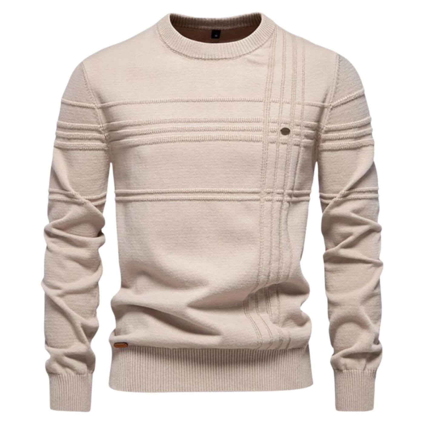 Men's comfortable and stylish sweater. Crew neck design with subtle, refined line detail for a polished casual look.