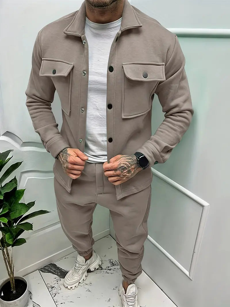 Stylish men's fall collection jacket and trousers. A comfortable, versatile casual outfit.