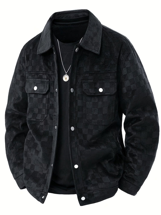 Men's stylish checkered jacket, modern fit. Perfect casual outerwear for layering & comfort.