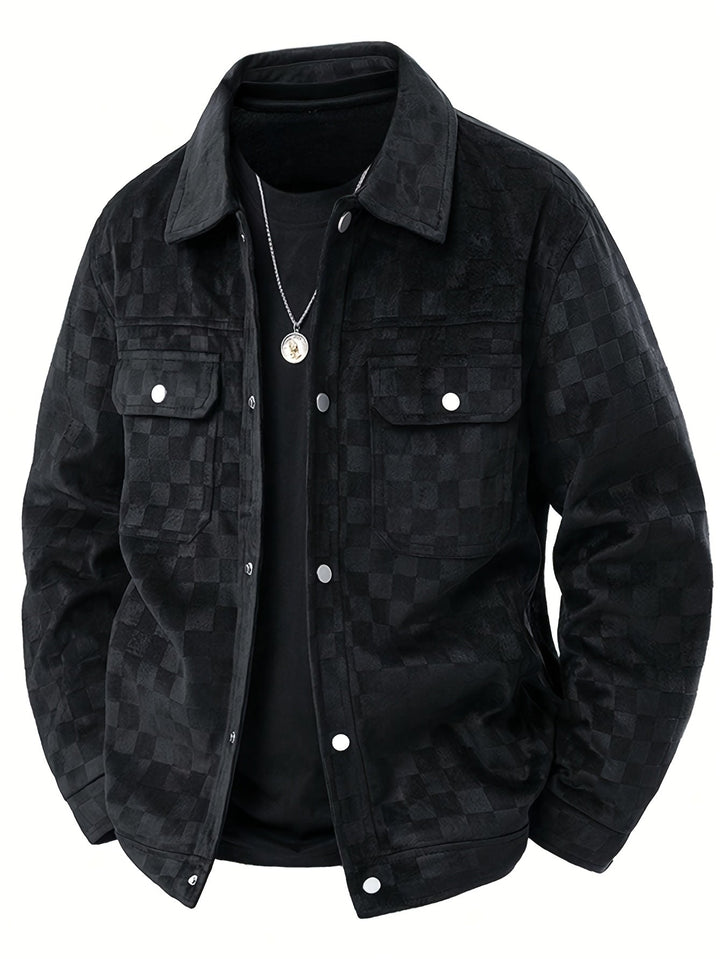 Men's stylish checkered jacket, modern fit. Perfect casual outerwear for layering & comfort.