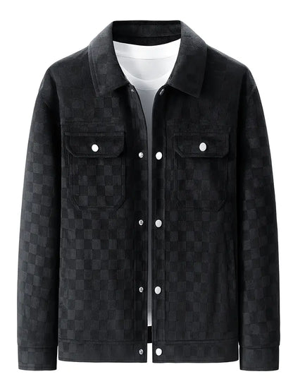 Modern fit men's checkered jacket. Stylish, breathable outerwear, great for casual layering.