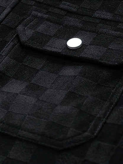 Men's structured checkered jacket with modern fit, snap cuffs & pockets. Versatile casual outerwear.