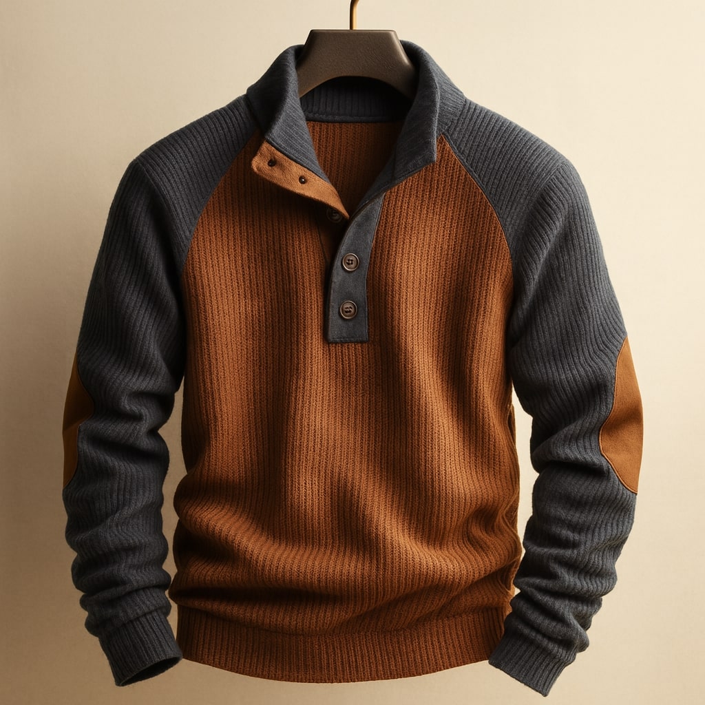 Comfortable men's color block raglan sweater. Ideal for fall and winter layering.