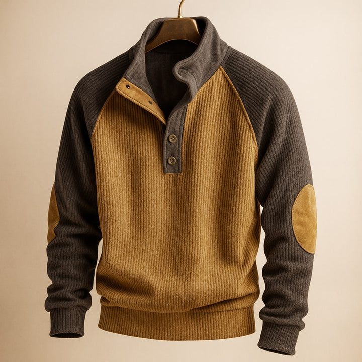Warm men's color block raglan sweater, great for winter layering and everyday comfort.
