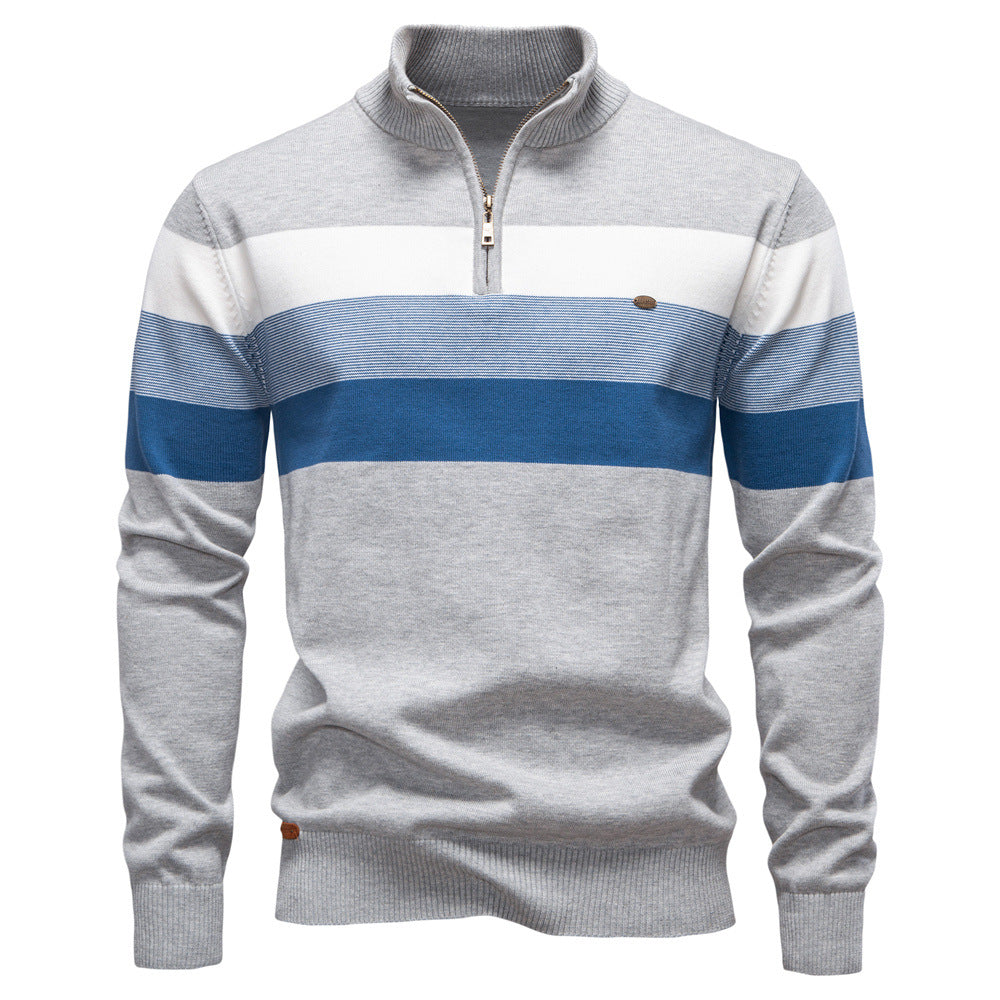 Men's stylish colorblock half-zip sweater, perfect for modern layering and casual fall fashion.