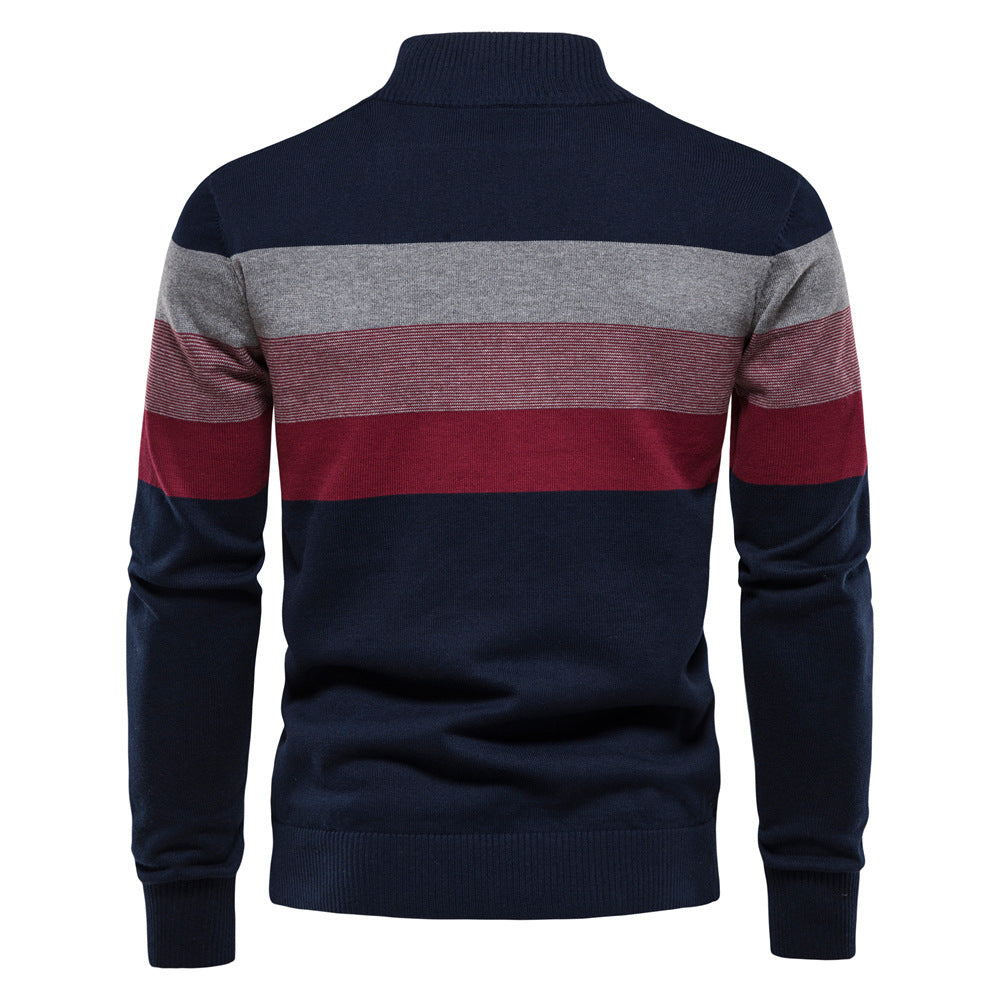 Comfort fit men's long sleeve colorblock pullover, stylish half-zip for casual wear.