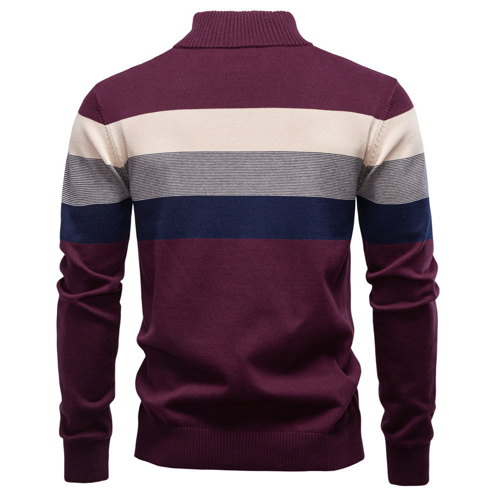 Men's fashion half-zip colorblock pullover, perfect for a modern casual layered look.
