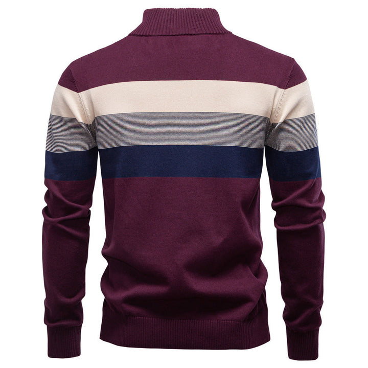 Men's fashion half-zip colorblock pullover, perfect for a modern casual layered look.