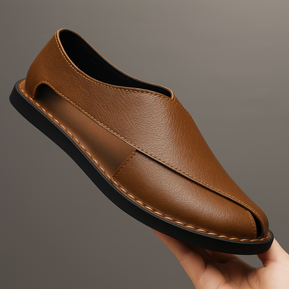 Men's flat crossover design sandals, ideal for summer, beach vacations & warm weather casual footwear.