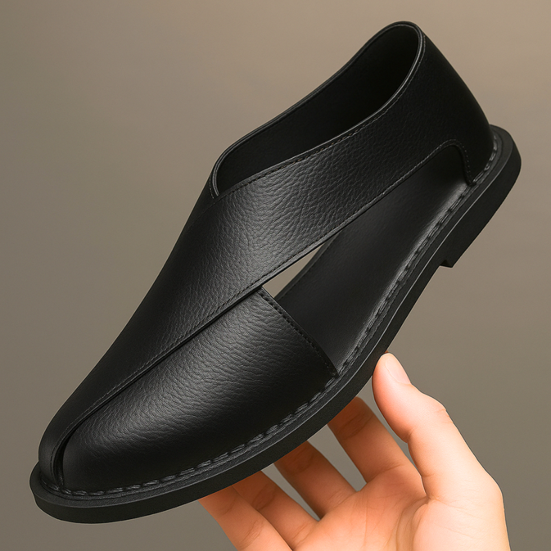 Durable sole on men's comfort sandals, suitable for beach and warm weather casual wear. Flat design.