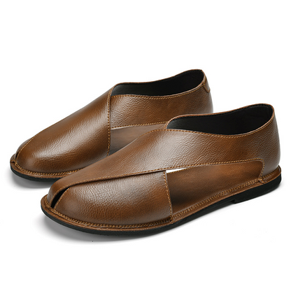 Top view of men's crossover design sandals, offering stylish open-toe comfort for summer fashion.