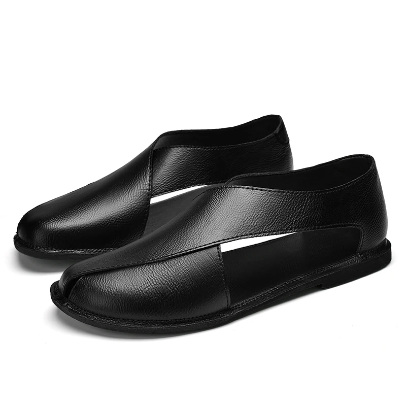 Stylish men's open-toe sandals with elegant crossover straps, perfect for summer fashion & casual wear.