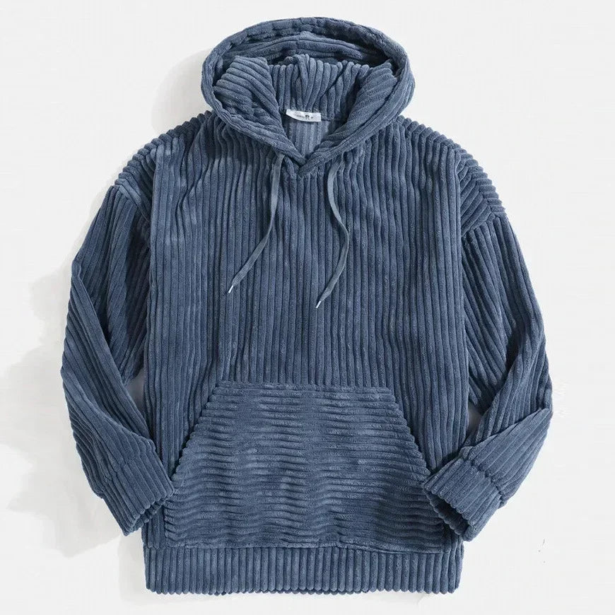 Men's stylish corduroy pullover hoodie in a comfort fit, perfect for casual everyday wear & fall fashion.