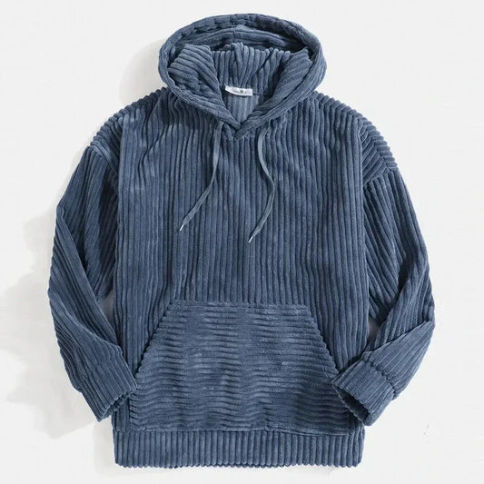 Men's stylish corduroy pullover hoodie in a comfort fit, perfect for casual everyday wear & fall fashion.