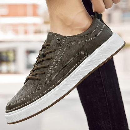 Black men's stylish everyday sneakers with durable soles, offering comfort for walking and casual wear.