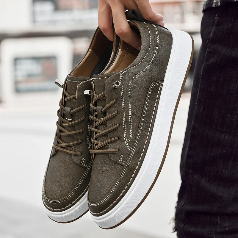 Durable men's casual sneakers for everyday wear, offering stylish comfort and support for walking in black.