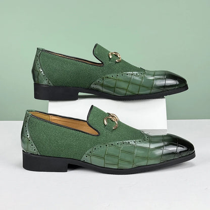 Modern classic men's croc-embossed loafers. Stylish, comfortable slip-on shoes suitable for dress or casual outfits.
