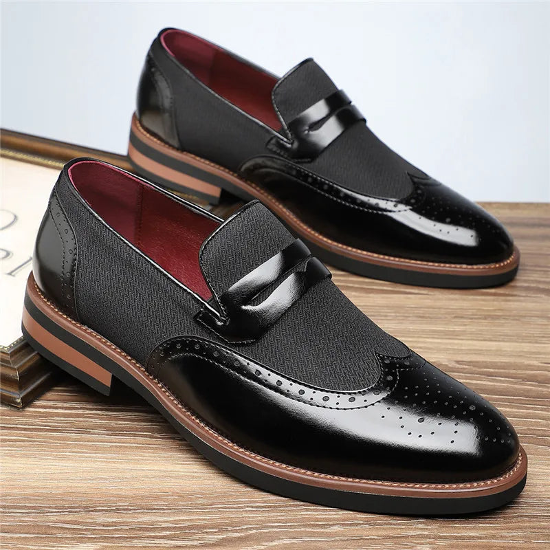 Detail of comfortable men's hybrid loafer texture, modern classic slip-on shoe.